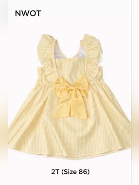 Girls 2T (86) Yellow White Striped Sleeveless Knee Length Ruffle Bow Dress